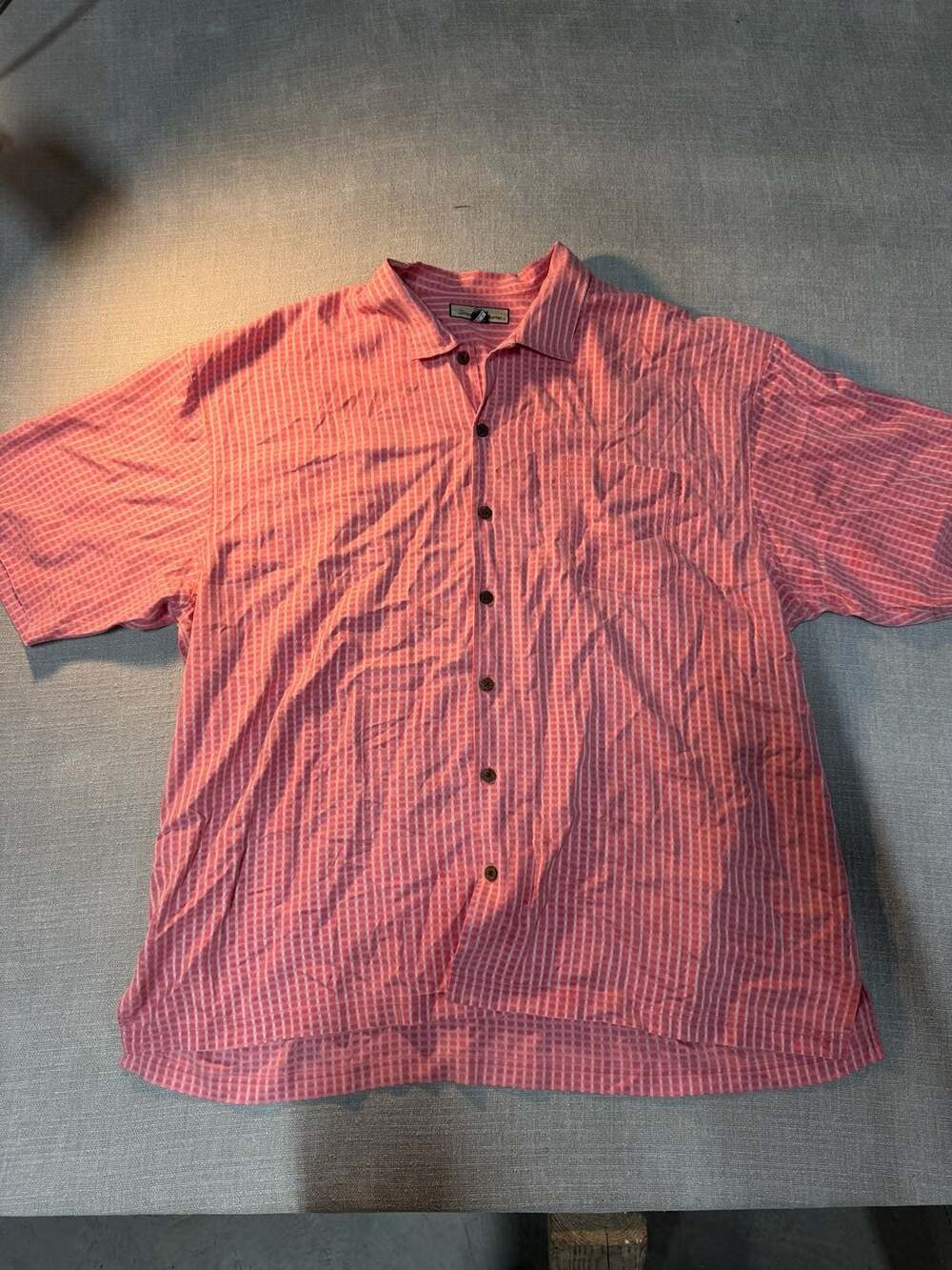 Tommy Bahama Mens Short Sleeve Button Down Shirt Red and White Checkered